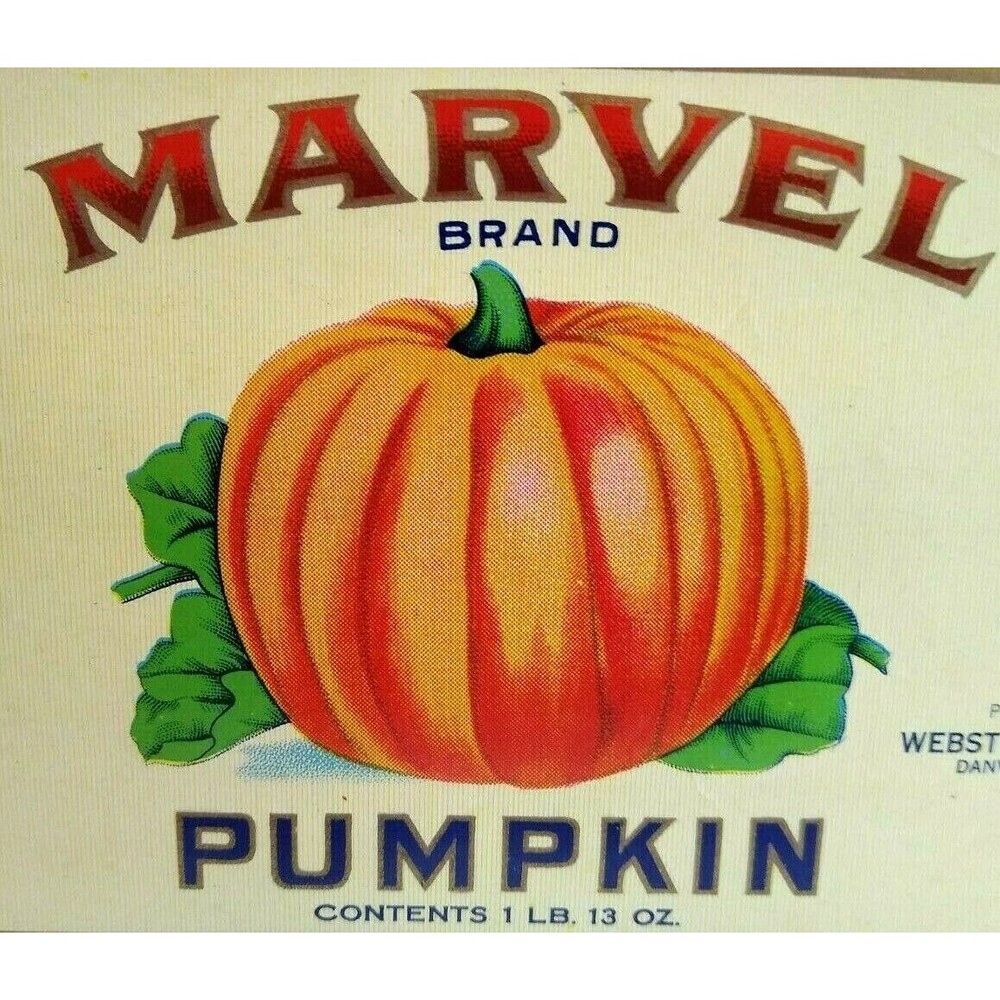 Marvel Brand Pumpkin Vegetable Can Label Halloween Vintage Original 1930's